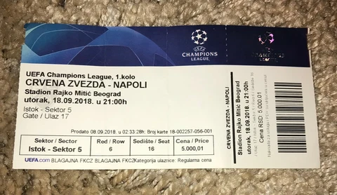 Crvena Zvezda Belgrade - Napoli football ticket serbia italy champions league Cover