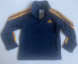 Adidas Kinder Trainingsjacke Reißverschluss marineblau 2 gelbe Streifen Kinder Kleinkind Größe 3T/3TL - Bild 1 von 6