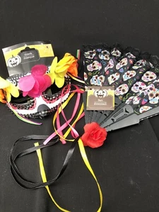 Day of the Dead Sugar Skull Mask and Fan Costume accessories - Picture 1 of 3