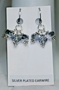 HALBES SILBER GLÄNZENDE KRISTALL OHRHÄNGER, OHRHÄNGER, HERGESTELLT IN USA - Bild 1 von 6