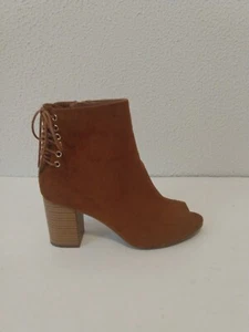 Charlotte Russe Sarah Tan Faux Suede Zip Back Lace Up Ankle 3" Heel Boots Sz 9 M - Picture 1 of 14