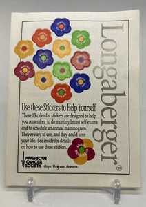 🎀 Longaberger American Cancer Society Stickers Breast Cancer Monthly Self Exam - Picture 1 of 2