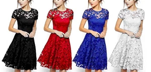 Women's Floral Lace Dress Short Sleeves w/ Lining New  - Picture 1 of 14