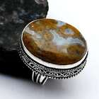 Yellow Moss Agate Gemstone Antique Design Ring Jewelry Us Size-7.5 Ar-10567