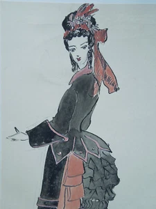 Dessin De Mode Ancien Original Dame Robe Pouf 1874 DM2619 - Picture 1 of 2