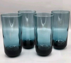 Set Of 4 MCM Highball Glasses Art Glass BLUE Cocktail Tea Water 6.5" Vtg - Picture 1 of 9