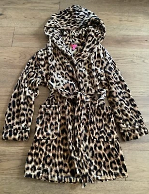 Betsey Johnson Faux Fur Plush Robe Hoodie Cheetah Print Womens XS/S - Image 1 of 4