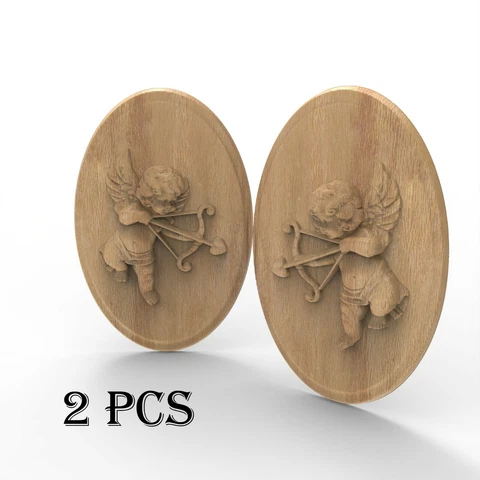 Wooden Angels Plaque Cupid Love Cherub Hand Carved Vintage Wall Furniture Appliq Cover