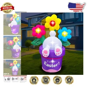 Brightly Lit 6ft Inflatable Easter Bunny & Flower Basket for Indoor/Outdoor Fun - Picture 1 of 8