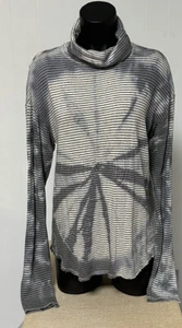 Mododoc Los Angeles Small Long Sleeve Cowl Neck Black Striped Gray Ivory Top - Picture 1 of 6