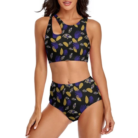 Baltimore Ravens 2-piece Swimsuit Womens Print Beach Swimwear with Chest Pad Cover