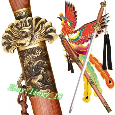 Espada de batalla china de latón Phoenix Tai Chi Qing Saber Jian afilada acero Damasco Foto 1 de 4