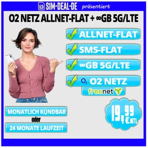 📳 📶 Handytarif O2 UNENDLICH 5G/ LTE mit 15 Mbits + ALLNET-FLAT 19,99 EUR ✔️ - Bild 1 von 1