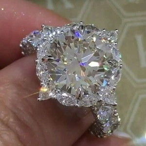 3ct Round Cut AAA White Big Cz Band Women's 925 Silver Engagement Ring Size 6-10 - Picture 1 of 6