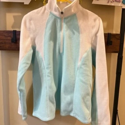 Tek Gear Womens Fleece Hoodie Clothes Size Medium Half Zip Blue White Pullover - Image 1 of 4