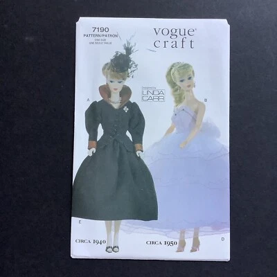 Vogue Craft Uncut Pattern 7190 Barbie Doll Historical Clothes Circa 1940 1950 - Image 1 of 4