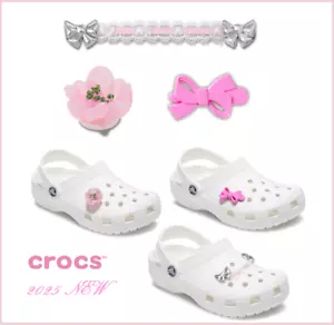 Crocs Jibbitz PINK Ribbon, Ribbon Lace Chain, Cherry Blossom 2025 NEW GENUINE - Picture 1 of 8