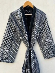 Indian Handmade Kantha Jackets Cotton Morning Tea Coat Winter Wear Quilted Coat - Picture 1 of 3