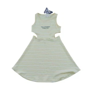 Btween Yellow Striped Cut-Out Summer Dress w/ 'Hello Summer' Text Detail Size 8 - Picture 1 of 8