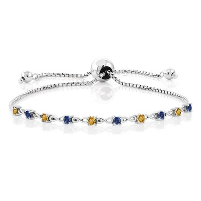 0.60 Ct Round Yellow Citrine Blue Created Sapphire 925 Sterling Silver Bracelet - Image 1 of 3