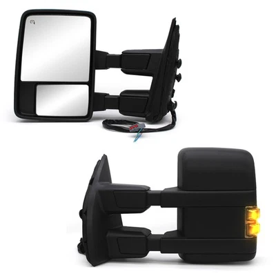 LH RH Tow Mirrors For 1999-07 Ford F250 F350 F450 SD Power Heated Smokded Signal - Image 1 of 4