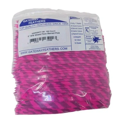 100 Pack Gateway Feathers 5" Right Wing: Shield Faux Barred Pink 500RSBFP-100 - Image 1 of 3