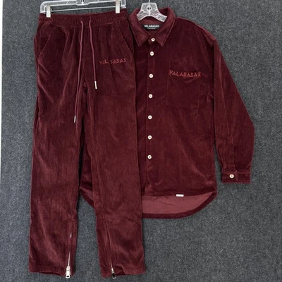 Valabasas Corduroy Shirt Pants Set Men's Medium Burgundy Embroidered Zip Ankles - Image 1 of 4