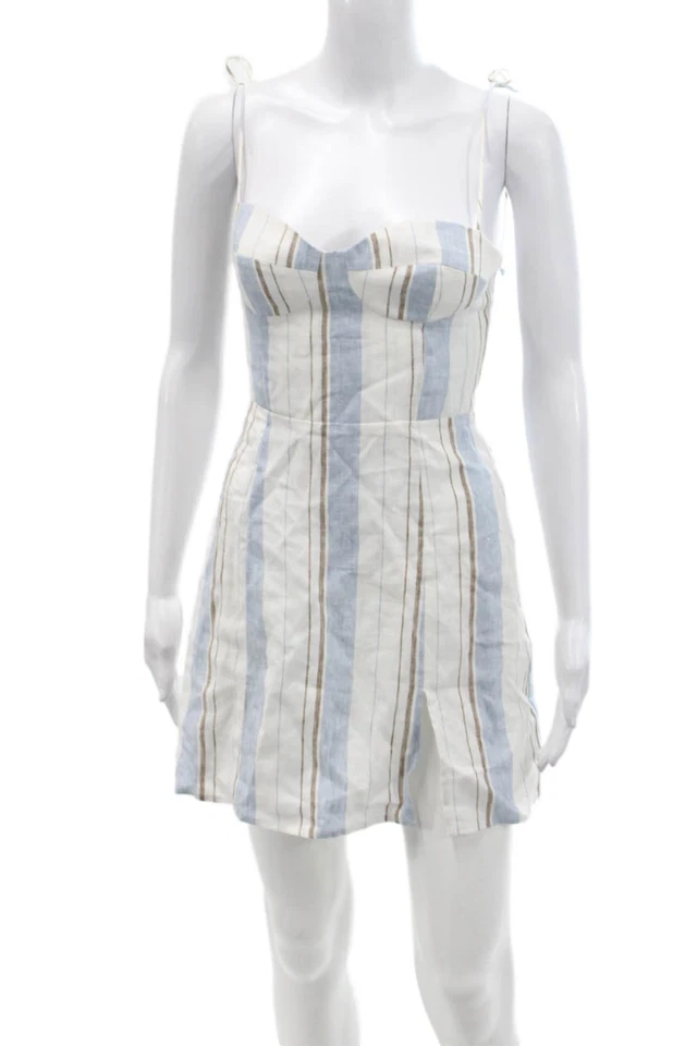Reformation Womens Cotton Sweetheart Neckline Zip Stripe Dress White Size 0 - Image 1 of 4