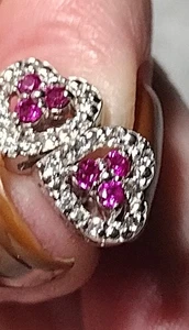 New Lab Created Ruby and White Sapphire Rhodium Over Sterling Silver Earrings - Picture 1 of 12