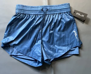 New! RLX Ralph Lauren Women M Layered Ripstop Jersey Drawstring Shorts Blue Golf - Picture 1 of 11