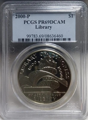 2000-P Library of Congress Commemerative Silver $. PCGS PR69DCAM. Video SL0173. - Image 1 of 4