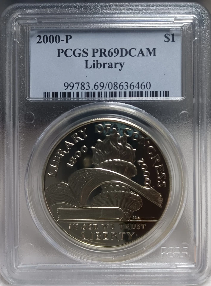 2000-P Library of Congress Commemerative Silver $. PCGS PR69DCAM. Video SL0173. - Image 1 of 4
