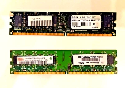 N.2 Memorie RAM DDR2 SDRAM 1Gb  : DDR2 1GB/667 MT ; 1GB 2Rx8 PC2-4200U-444-12 - Immagine 1 di 3