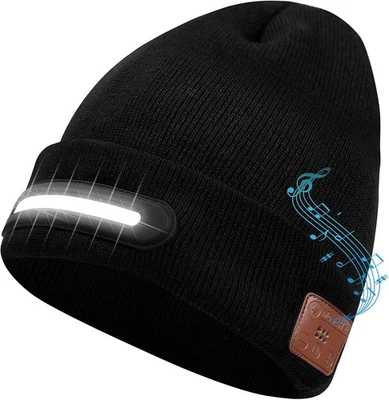 BNEHHOV Bluetooth Beanie Mütze mit LED Licht kabellose Kopfhörer, 10h Musik