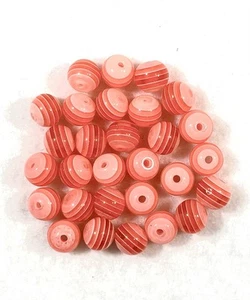NEW 6MM PINK STRIPE PLASTIC ROUND BEADS 29 PCS FOR JEWELRY MAKING NWOT - Picture 1 of 1