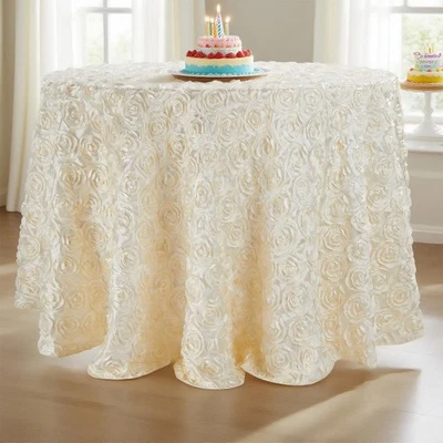 90 inch Round Tablecloth Ivory Rosette Tablecloth Bridal Shower Table Cloth f... - Image 1 of 4