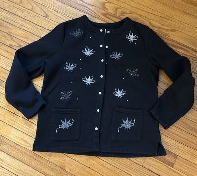 Cárdigan polar Breckenridge perla broches de presión negro bordado Cottagecore talla M Foto 1 de 4