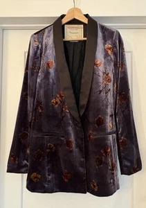 Anthropologie Cartonnier Damen-Smokingjacke Samt Blumenmuster Blazer Größe 4 - Bild 1 von 13