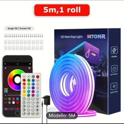Striscia LED Neon RGBIC Flessibile 5 MT Colori Pastello App Gommata - Immagine 1 di 4