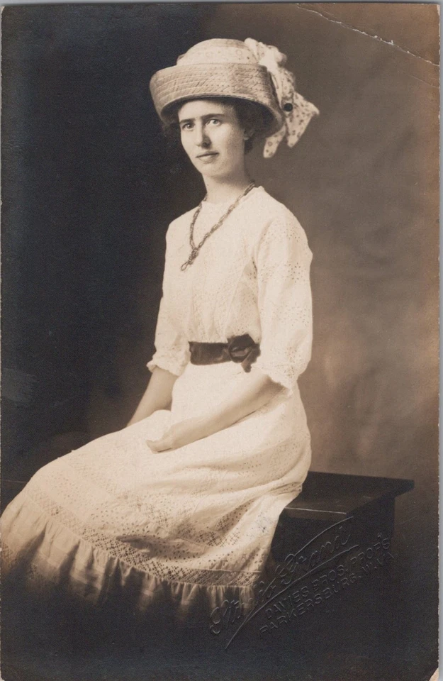 RPPC Postcard Parkersburg West Virginia US Young Woman In Hat Portrait - Image 1 of 2