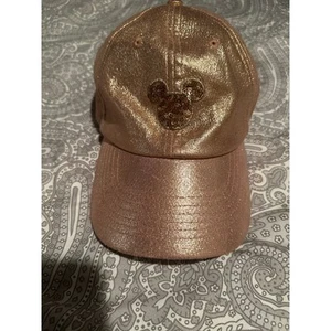 NWOT Disney Parks Rose Gold Mickey Mouse Icon Sparkle Baseball Cap - Picture 1 of 3
