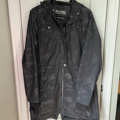 Giacca Anorak Michael Kors con Cappuccio Impermeabile Mimetica Taglia Large Pile Parka