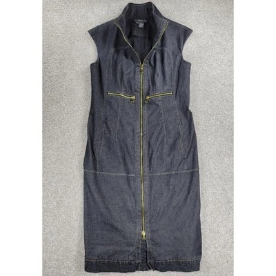 Vestido Per se Cremallera Completa Para Mujer 12 Azul Lavado Oscuro Jean Denim Bodycon Elastizado Midi Foto 1 de 4