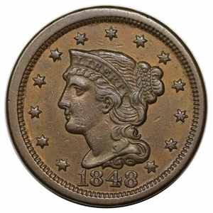 1848 Braided Hair Large Cent, N-27, ex Grellman collection - Picture 1 of 3