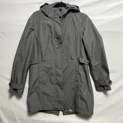 Women Trench Coat Medium Kirkland Signature Zipped Pockets Hood Rain Jacket Gray - Image 1 of 4