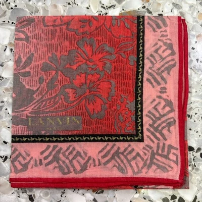 ARTE VINTAGE PAÑUELO ROJO Y ROSA FLORAL FLORECIENTE MUJER BOLSILLO CUADRADO ALGODÓN 18" W203 Foto 1 de 3