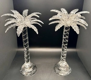 2er Set Shannon Kristall 11" Palme Kerzenständer von Godinger mit BOX - Bild 1 von 6