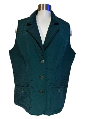 Talbots Plus Size 1X Green Diamond Quilted Vest Equestrian Zip Academia Womens - Image 1 of 4