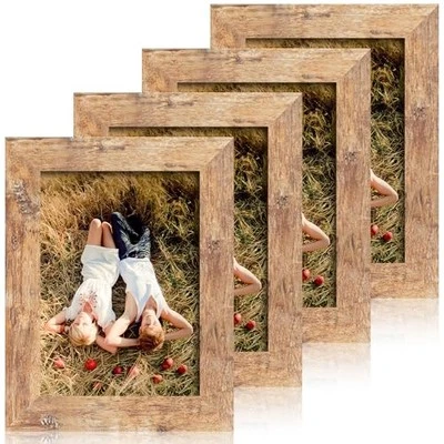 5x7 Picture Frame Set of 4, High Definition Real Glass Frame, 5X7 Rustic Brown - Image 1 of 4