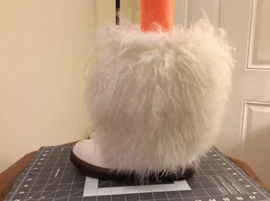BEARPAW Boetis II Curly Pony Hair Real Fur White Tall Wool Lined Boots Sz 9 - Picture 1 of 11